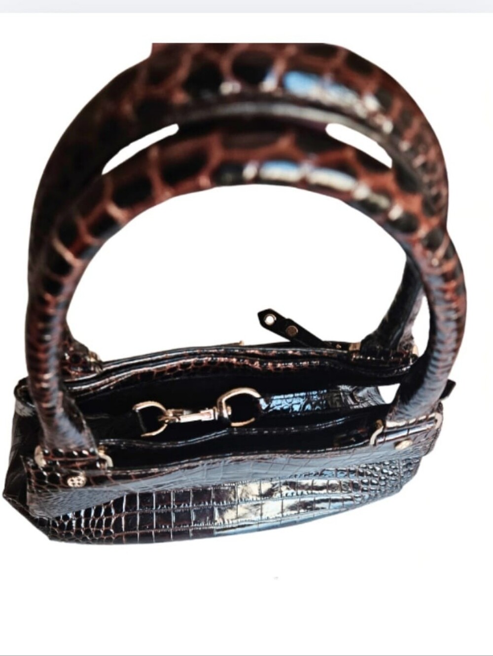 Cole Haan Dark Brown Croc-Embossed Top-Handle Satchel - Picture 7 of 15